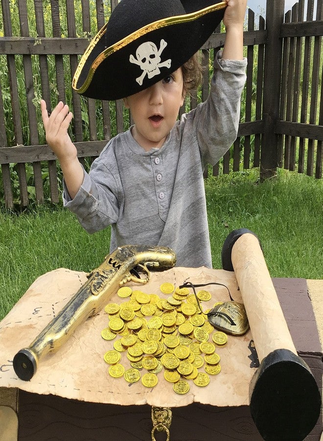 Dingion 100 Pcs Plastic Gold Coins Set Pirate Coins Fake Toy Tokens Treasure Coins Reward Gifts Replica Spanish Doubloons for Board Games Pirate Treasure Chest Party Favors(Golden) - Image 3